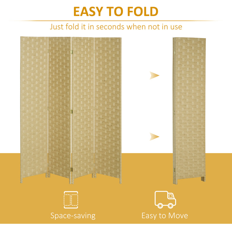 HOMCOM 4 Panel Folding Room Dividers for Wall, Privacy Screen Panels, Brown