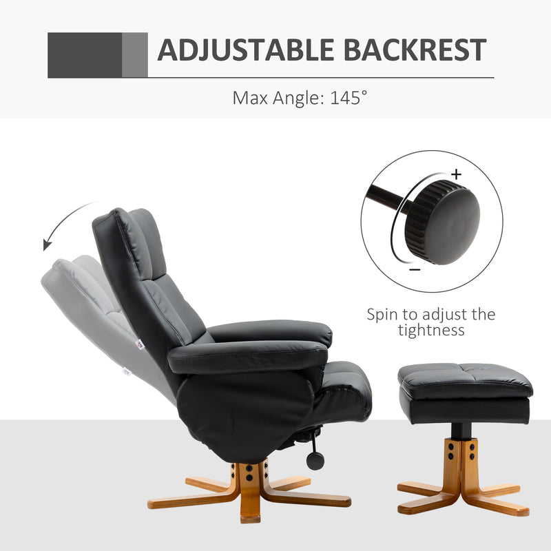 HOMCOM Recliner Chair and Footstool PU Leather Wooden Base Black