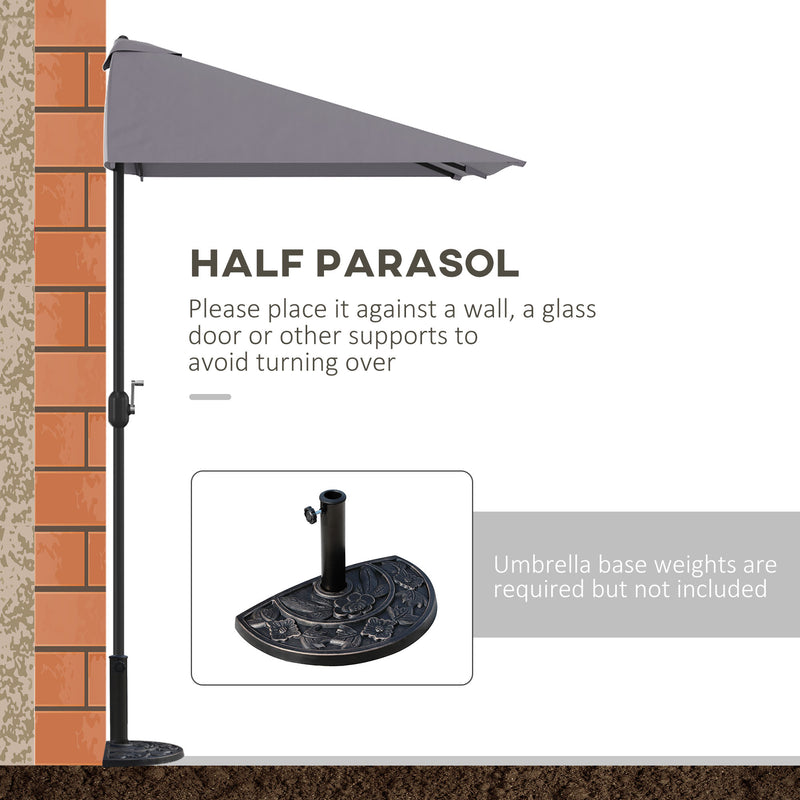 Outsunny 2.3m Garden Balcony Half Round Umbrella Metal Parasol Umbrella Grey