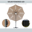 Outsunny 3(m) LED Cantilever Parasol Outdoor with Base Solar Lights Brown
