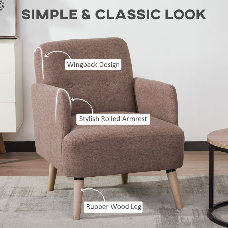 HOMCOM Upholstered Armchair, Nature Wood Frame Padded Living Room Chair, Brown