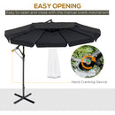 Outsunny 2.7m Garden Cantilever Banana Parasol Sun Shade w/ Crank, Black