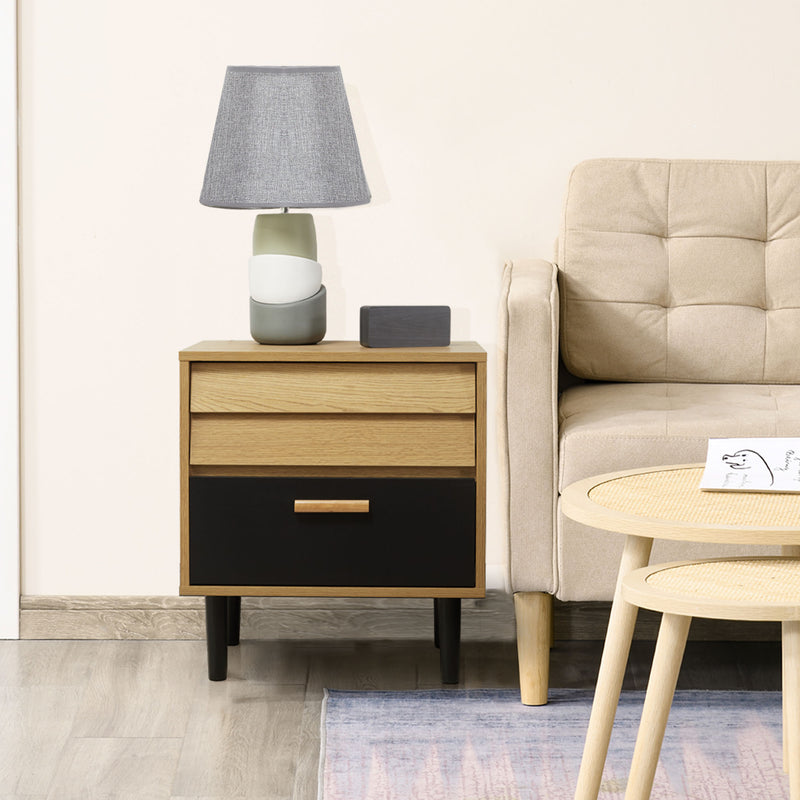 HOMCOM Bedside Table Cabinet Storage Chest w/ 2 Drawers Nordic Style Black