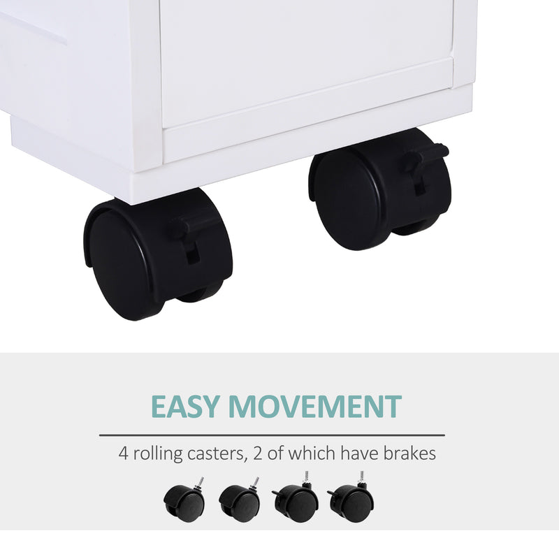 HOMCOM 72x16cm Narrow Bathroom Storage Unit 2 Drawers Open Top 4 Wheels Slimline
