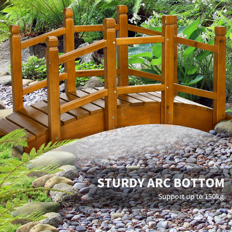 Outsunny Garden Bridge with Safety Railings for Pond Creek Stream, Brown