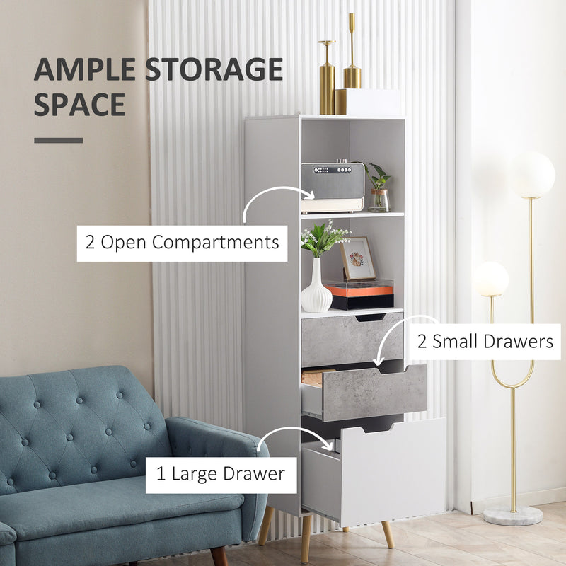HOMCOM Sideboard Storage Cabinet, Slim Accent Cupboard with Drawers Light Grey