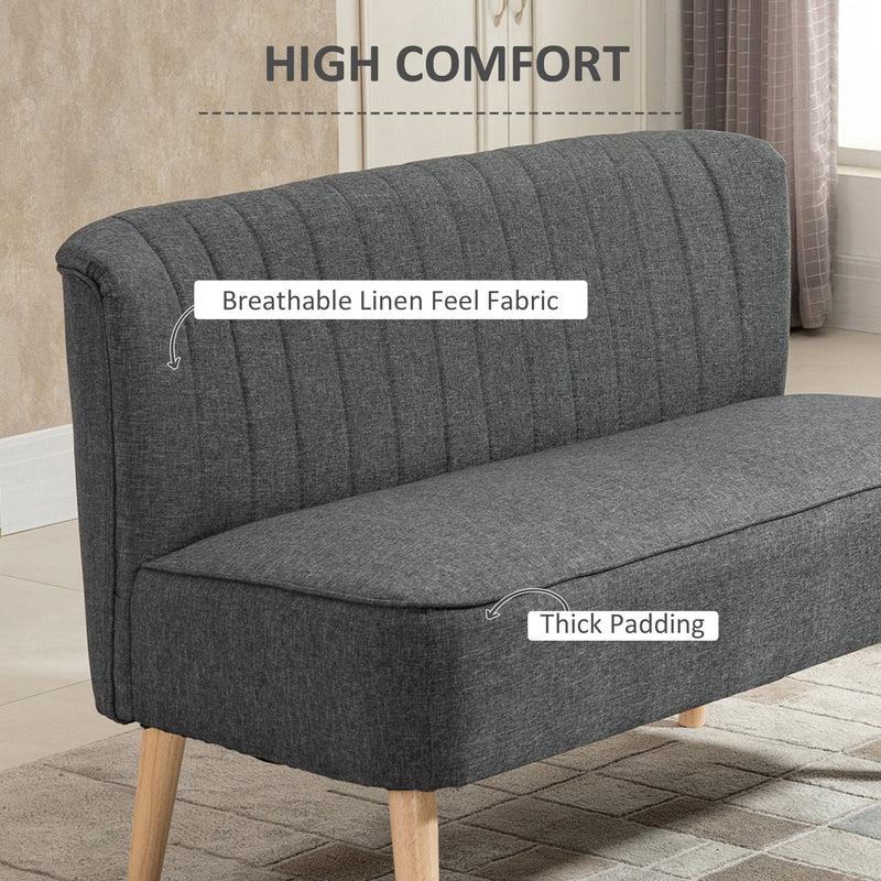 HOMCOM Linen-Feel Double Sofa w/ Wood Frame Foam Padding High Back, Grey
