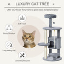 PawHut Cat Tree Tower Activity Center With Hanging Ball Toy Teasing Rope 112cm