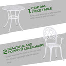 Outsunny 3PCs Garden Bistro Set Cast Aluminium Round Table With 2 Chairs White