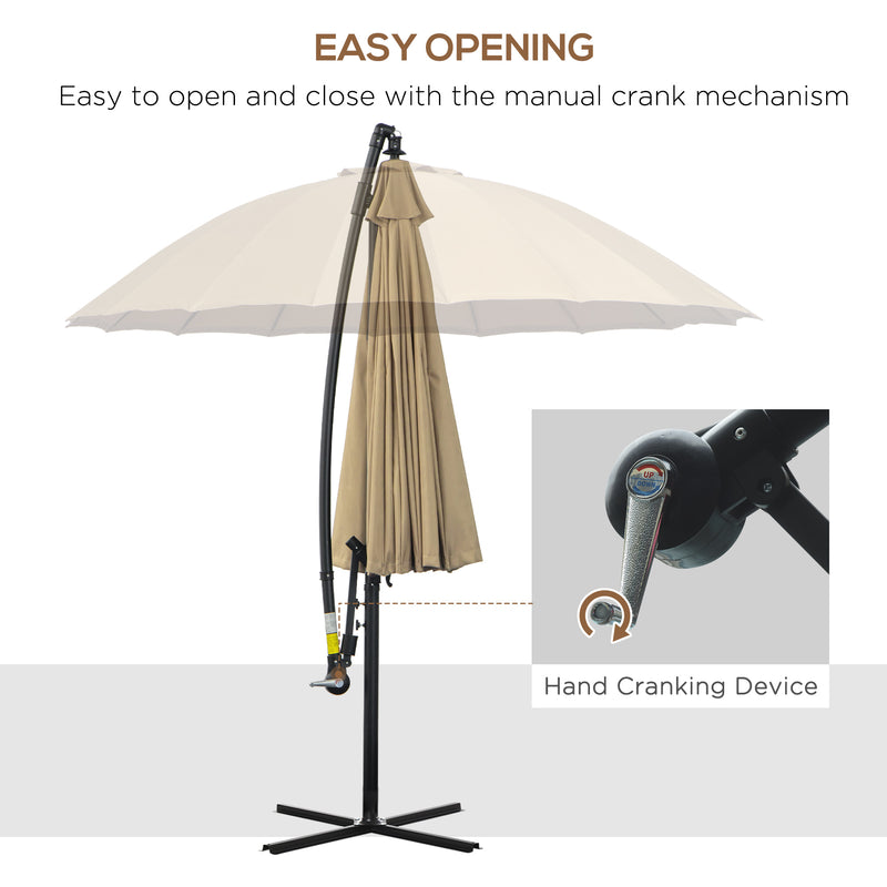 Outsunny 3(m) Cantilever Shanghai Parasol w/ Crank Handle, Cross Base, Khaki