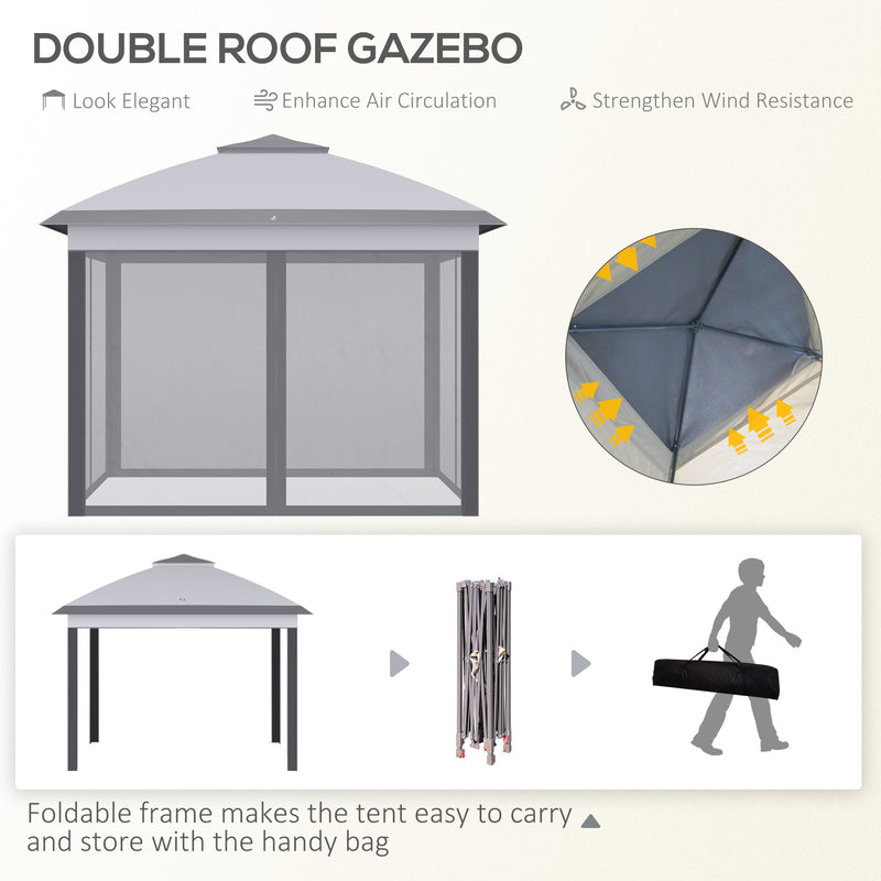 Outsunny Pop Up Gazebo Height Adjustable Canopy Tent w/ Carrying Bag, Grey