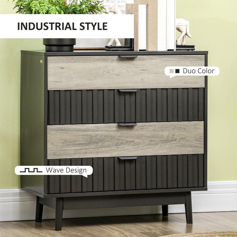 HOMCOM Chest of Drawers, 4 Drawer Storage Cabinet Organiser Bedroom, Grey