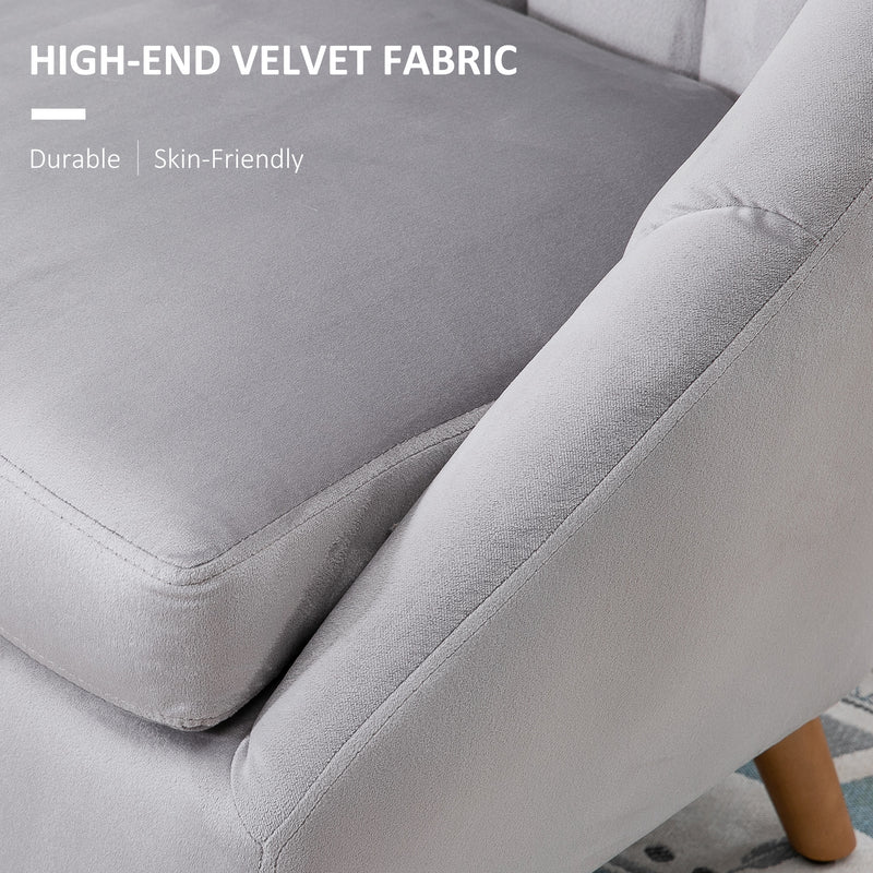 HOMCOM Velvet Fabric Single Sofa Accent Chair Solid Wood Leg Upholstered Grey