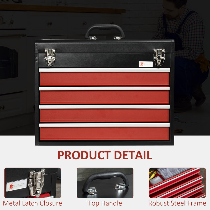 DURHAND Lockable 4 Drawer Tool Chest w/ Ball Bearing Slide Drawer 51cmx22cmx40cm