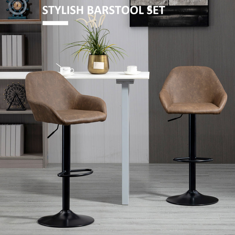 HOMCOM Adjustable Bar Stools Set of 2, Swivel Barstool W/ Footrest Dark Brown