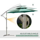 Outsunny 2.7m Cantilever Banana Parasol Outdoor Sun Shade w/ Crank, Green