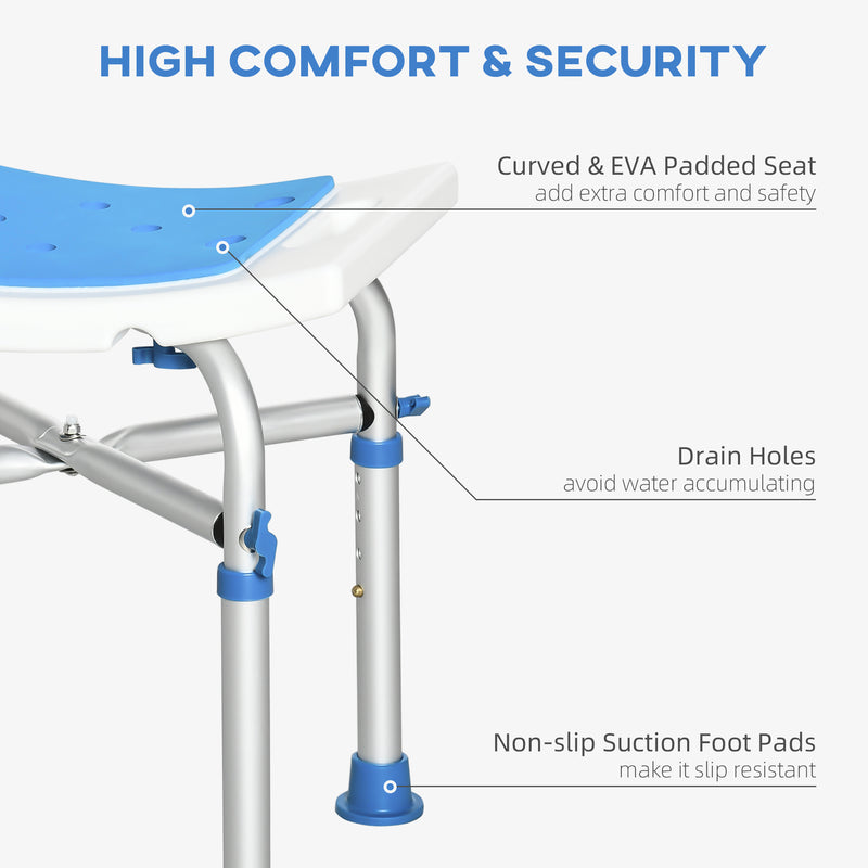 HOMCOM Adjustable Shower Stool with Suction Foot Pads for Elderly Disabled