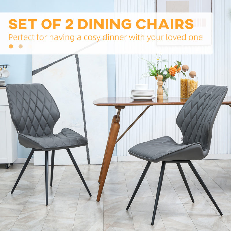HOMCOM Mid-Century Dining Chairs Set of 2, Upholstered Accent Chairs, Grey