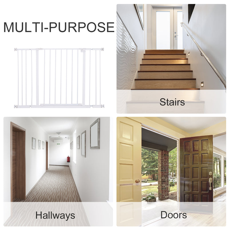 PawHut Pressure Fitted Pet Dog Safety Gate Metal Fence 76 cm Tall, White