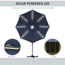 Outsunny 3(m) LED Cantilever Parasol Outdoor with Base Solar Lights Blue