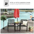 Outsunny Tete-a-tete Chair 2-Seater Steel Bench W/ Coffee Table Backyard Porch