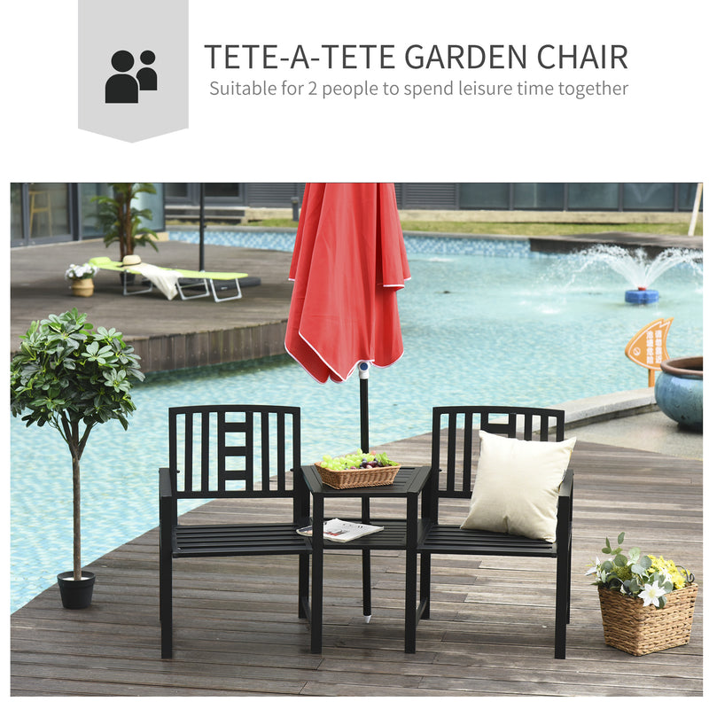 Outsunny Tete-a-tete Chair 2-Seater Steel Bench w/ Coffee Table Backyard Porch