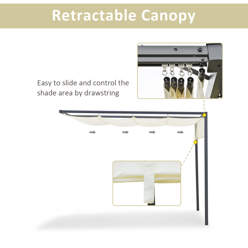 Outsunny 3 x 3(m) Outdoor Pergola Retractable Canopy Wall Mounted Gazebo Cream