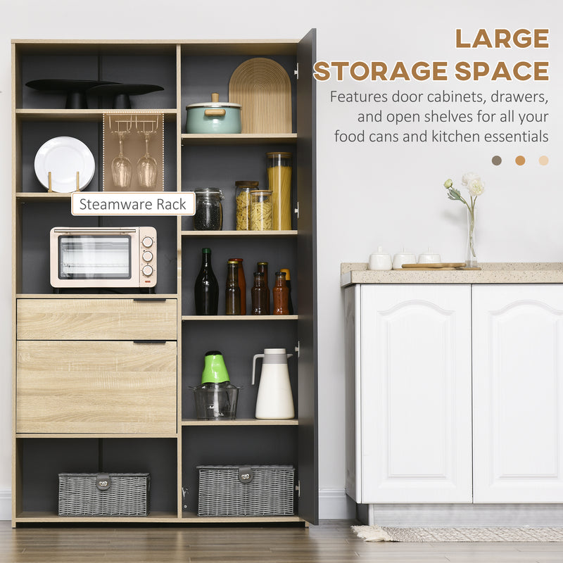 HOMCOM Kitchen Cupboard Storage Cabinet Adjustable Shelves, Wine Glass Rack
