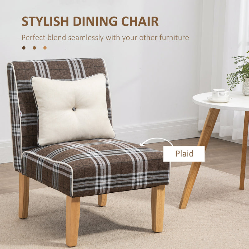HOMCOM Dining Chair Linen-Touch Fabric Kitchen Chair W/ Rubber Wood Legs Brown
