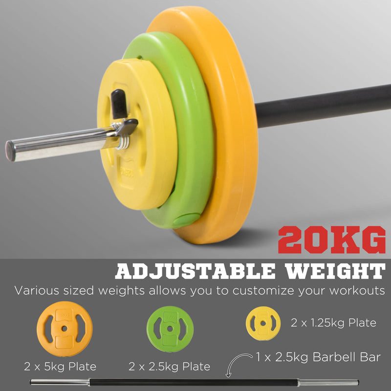 HOMCOM 20kg Weights Barbell Set With Non-slip Handle For Strength Training