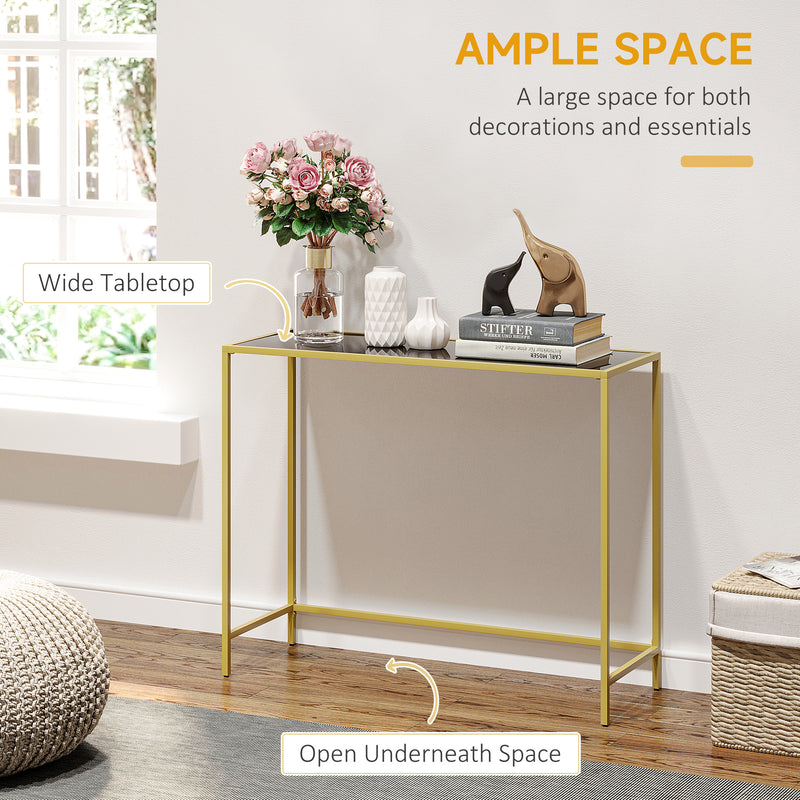 HOMCOM Modern Console Table Tempered Glass Top Sofa Table Steel Frame Black