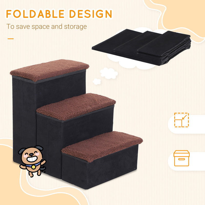 PawHut 3 Step Pet Stairs Portable Mobility Assistance w/ Washable Cover Black