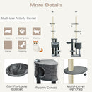 PawHut 5-Tier Grey Sisal Multi-Level Cat Tree Tower with Scratching Posts