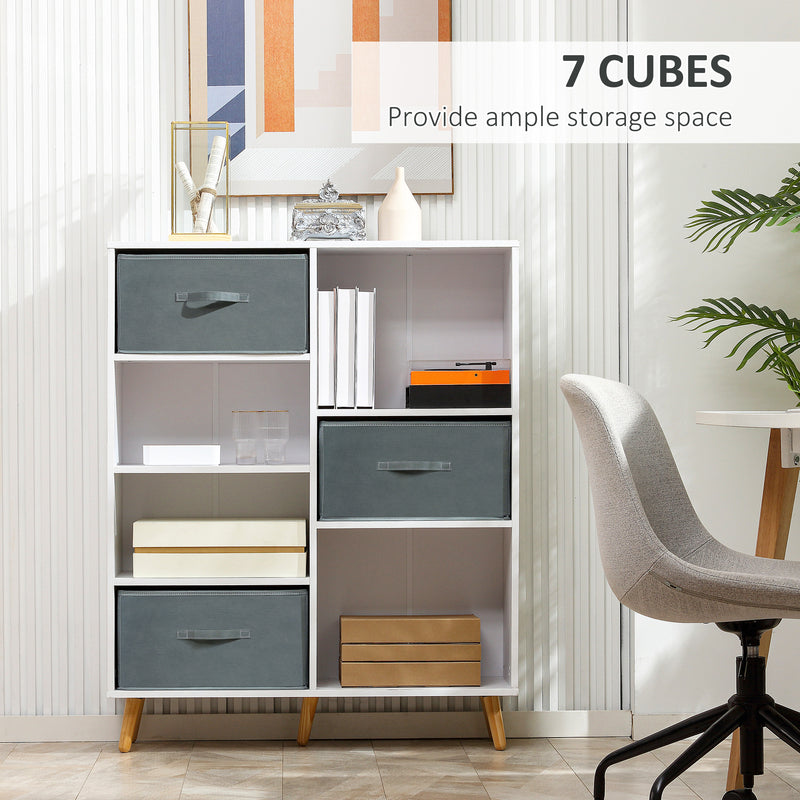 HOMCOM 7 Cube Storage Cabinet Shelving Unit with 3 Fabric Drawers White