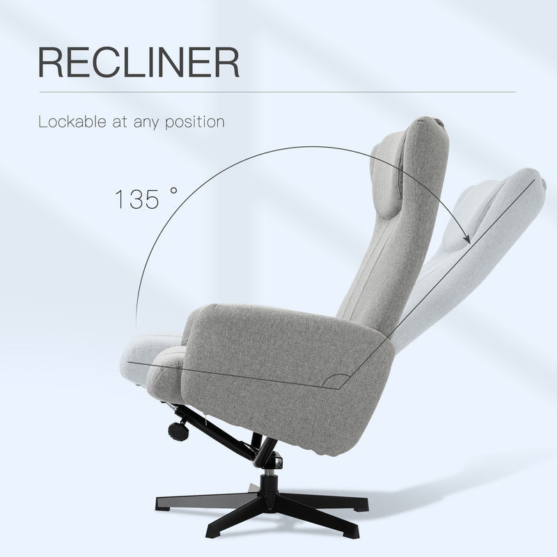 HOMCOM Recliner and Ottoman Thick Padded Cushion Adjustable Back Light Grey