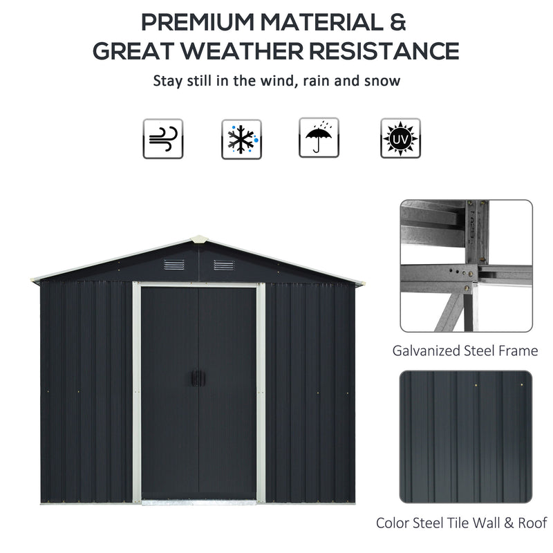 Outsunny 7.7 x 5.7ft Garden Storage Shed with Double Sliding Door Outdoor Grey