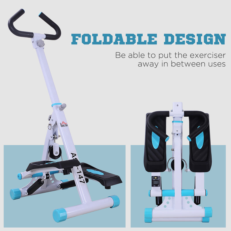 HOMCOM Foldable Stepper Adjustable Step Machine w/ Handlebar LCD Display, White