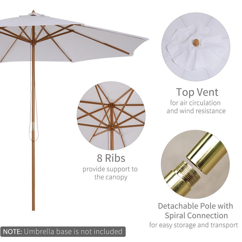 Outsunny 3m Fir Wooden Garden Parasol Sun Shade Outdoor Umbrella Canopy Cream