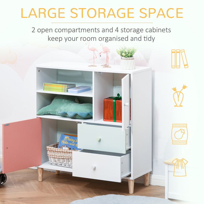 HOMCOM Kids Bookcase Multi-Shelf Modern Freestanding Cabinet of Drawer Pink