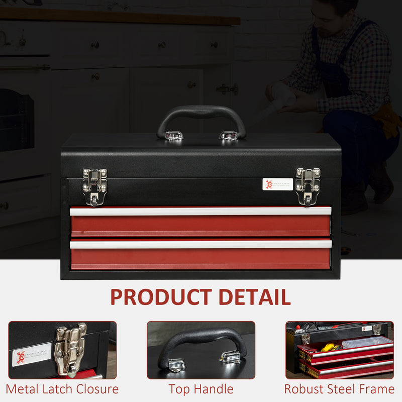DURHAND Lockable 2 Drawer Tool Chest w/ Ball Bearing Slide Drawer 46cmx24cmx22cm