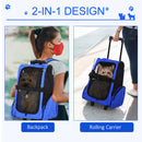 PawHut Pet Blue Travel Backpack Bag Cat Puppy Dog Carrier w/ Trolley and Telescopic