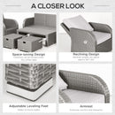 Outsunny 6pc Padded Outdoor Rattan Wicker 3-Seat Sofa Recliner Footstool Table - Light Grey