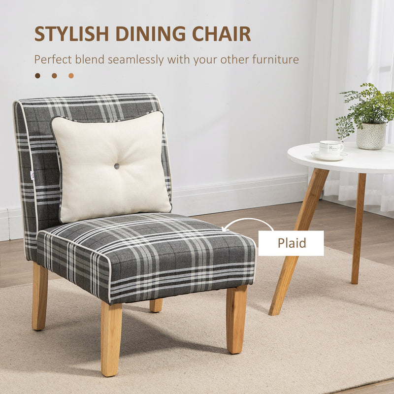 HOMCOM Dining Chair Linen-Touch Fabric Kitchen Chair W/ Rubber Wood Legs Grey