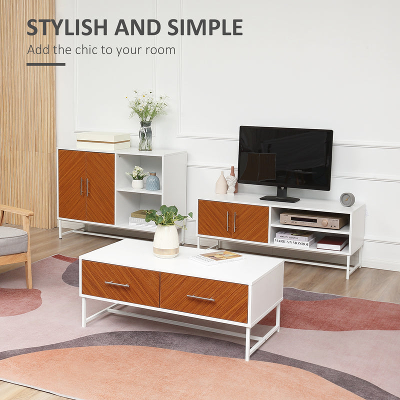 HOMCOM Coffee Table Sofaside Table with Drawers and Open Shelf for Living Room