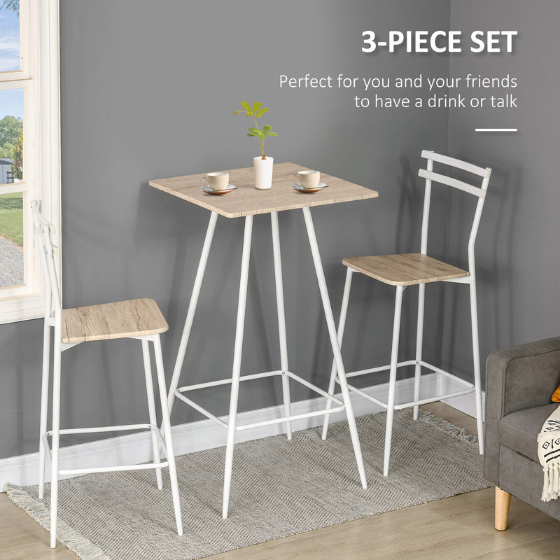HOMCOM Bar Table and Stools W/ Steel Frame and Footrest for Bar Kitchen, White