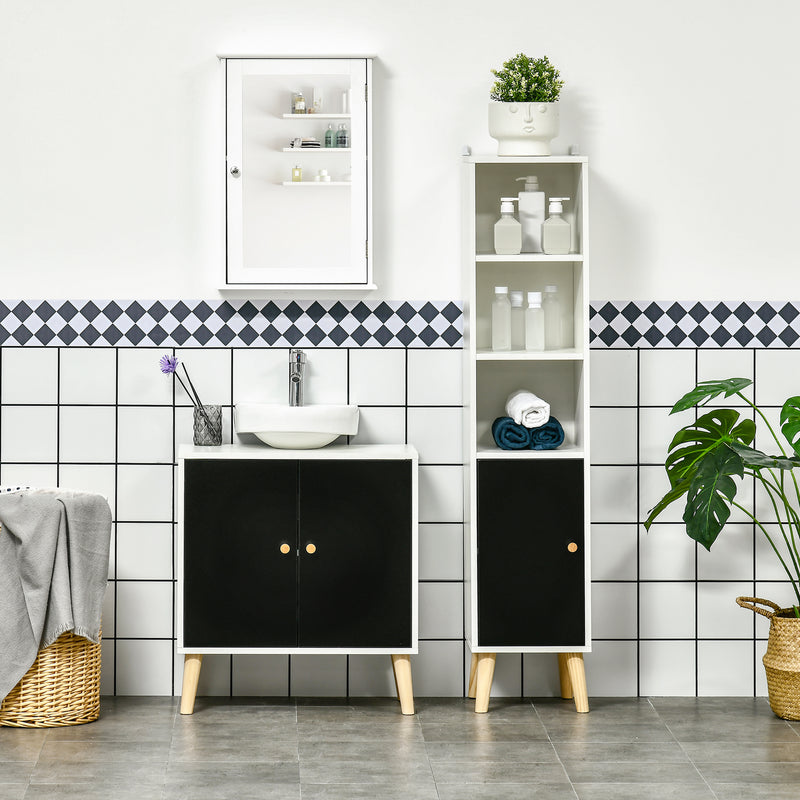 kleankin Under Sink Storage Cabinet W/ Solid Wood Legs and Adjustable Shelf