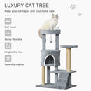 PawHut 100cm Cat Tree With Climbing Ladder Scratching Post Ball, Light Grey
