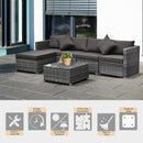 Outsunny 6 Pieces Outdoor Rattan Corner Sofa Set, Patio Aluminum Frame with All-weather Wicker Conversation Furniture w/ Coffee Table & Cushions, Mixed Grey