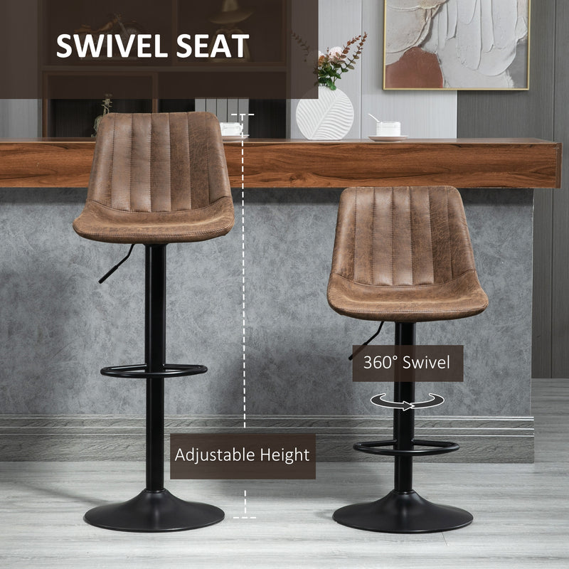HOMCOM Set Of 2 Microfibre Retro Tub Bar Stools Metal Frame Footrest Seat Brown