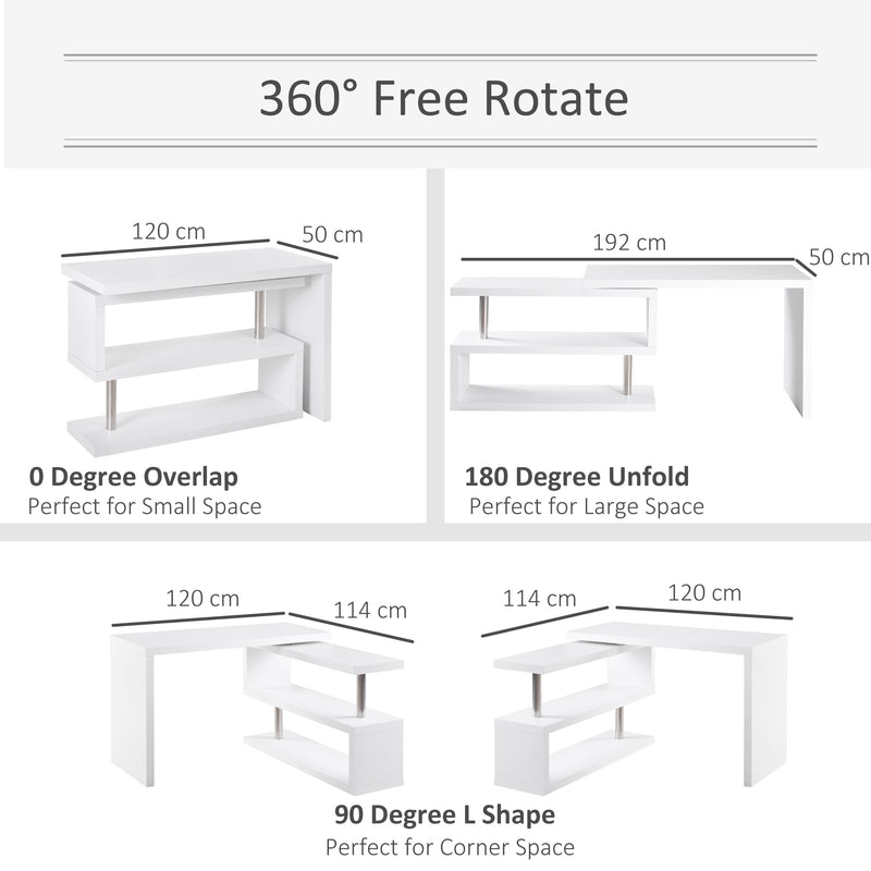 HOMCOM Modern Corner 360° Rotating L-Shaped Computer Desk Writing Table